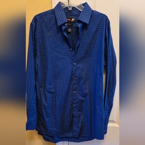JF J.Ferrar Men's Blue Checkered Slim Stretch Casual Shirt NWOT